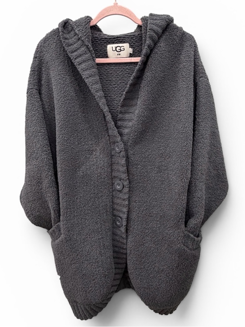 UGG Franca Hooded Travel Cardigan Gray Plush Cozy Oversized Sweater M/L NWOT
